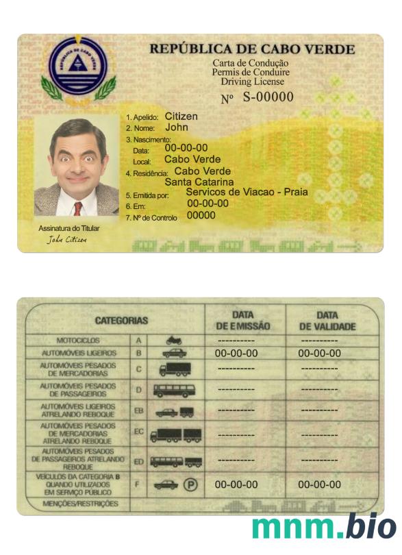 Szablon prawa jazdy Cabo Verde w formacie PSD, ze wszystkimi czcionkami